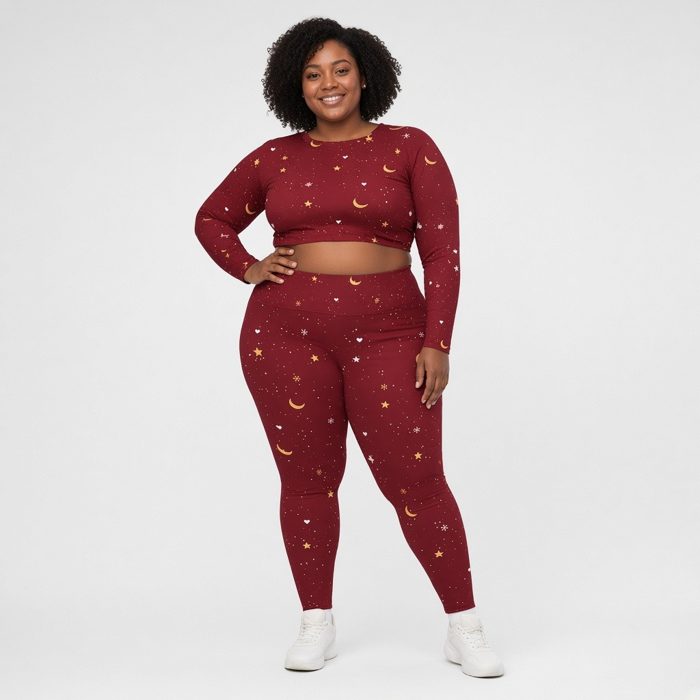 Red & Gold Snug Fit crop top and plus-size leggings