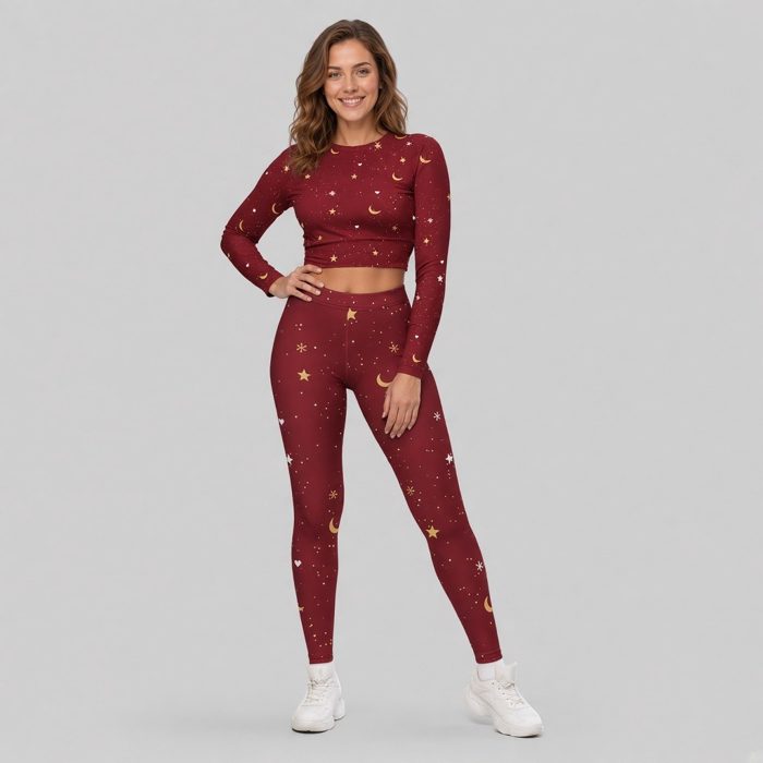 Red & Gold Snug Fit crop top and leggings